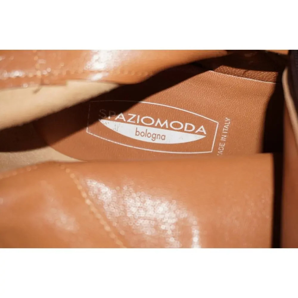 Spaziomoda Bologna Italian Leather Mid Calf Boots Tan Pointed Toe Size 40 - Picture 7 of 13
